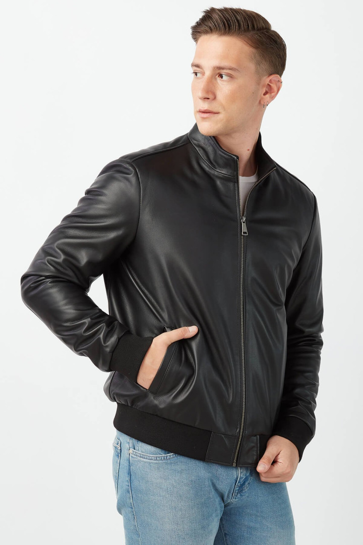 Кожаная куртка мужская Deriza DE-1916 черная 3XL (товары доставляются из-за рубежа)