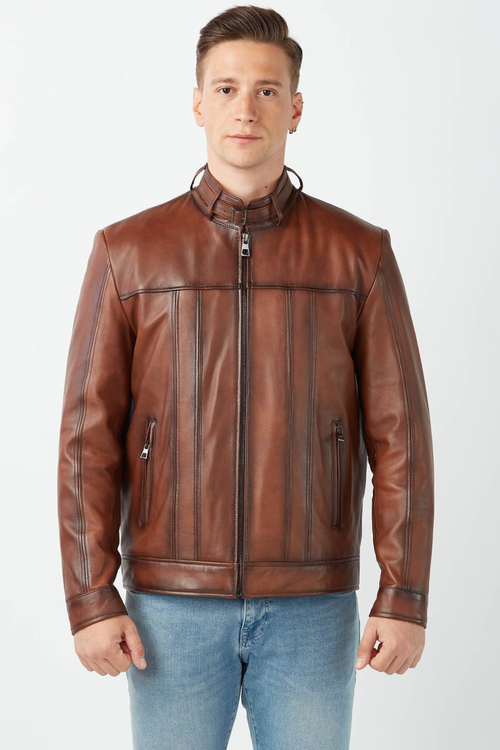Кожаная куртка мужская Deriza DE-2042 коричневая S (товары доставляются из-за рубежа)