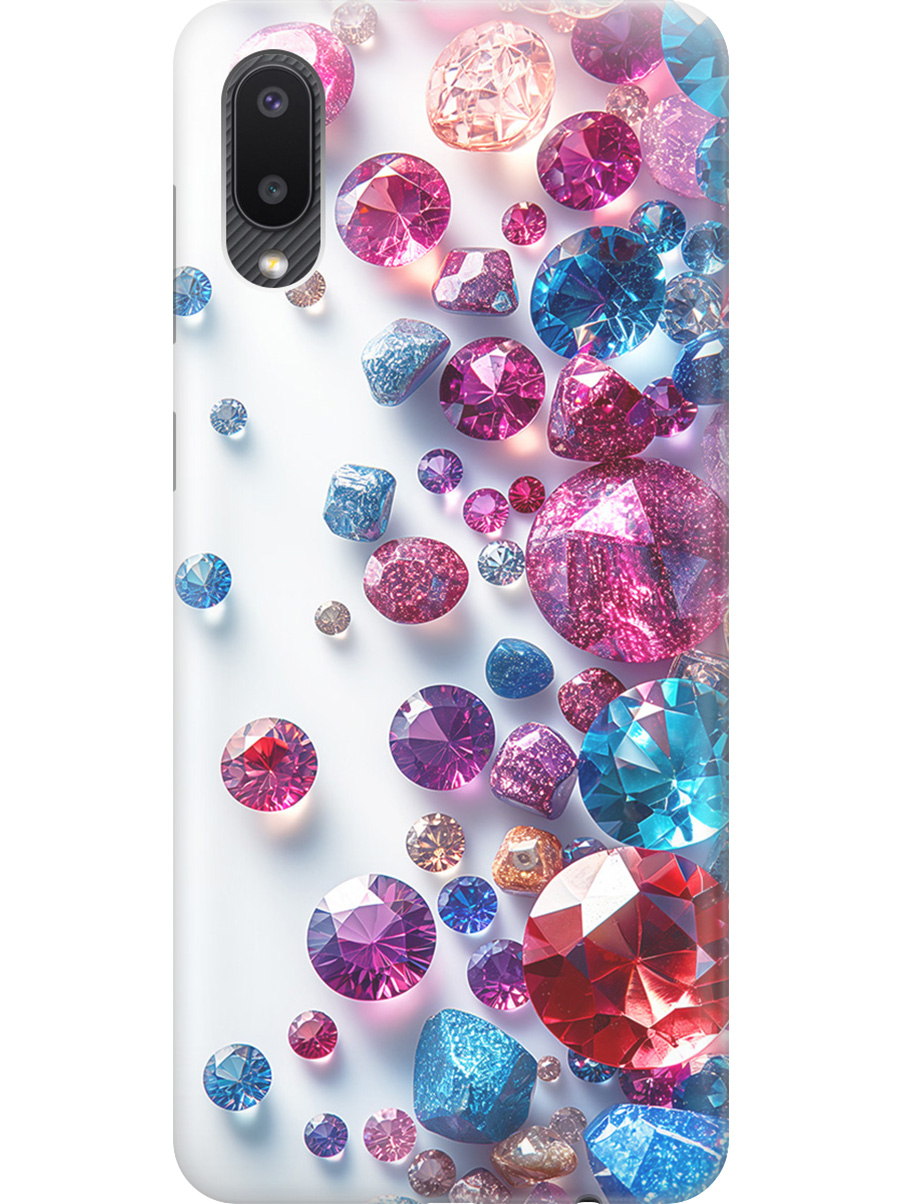 

Силиконовый чехол на Samsung Galaxy A02 с принтом "Россыпь драгоценных камней", Прозрачный;белый;розовый;синий, 724352131