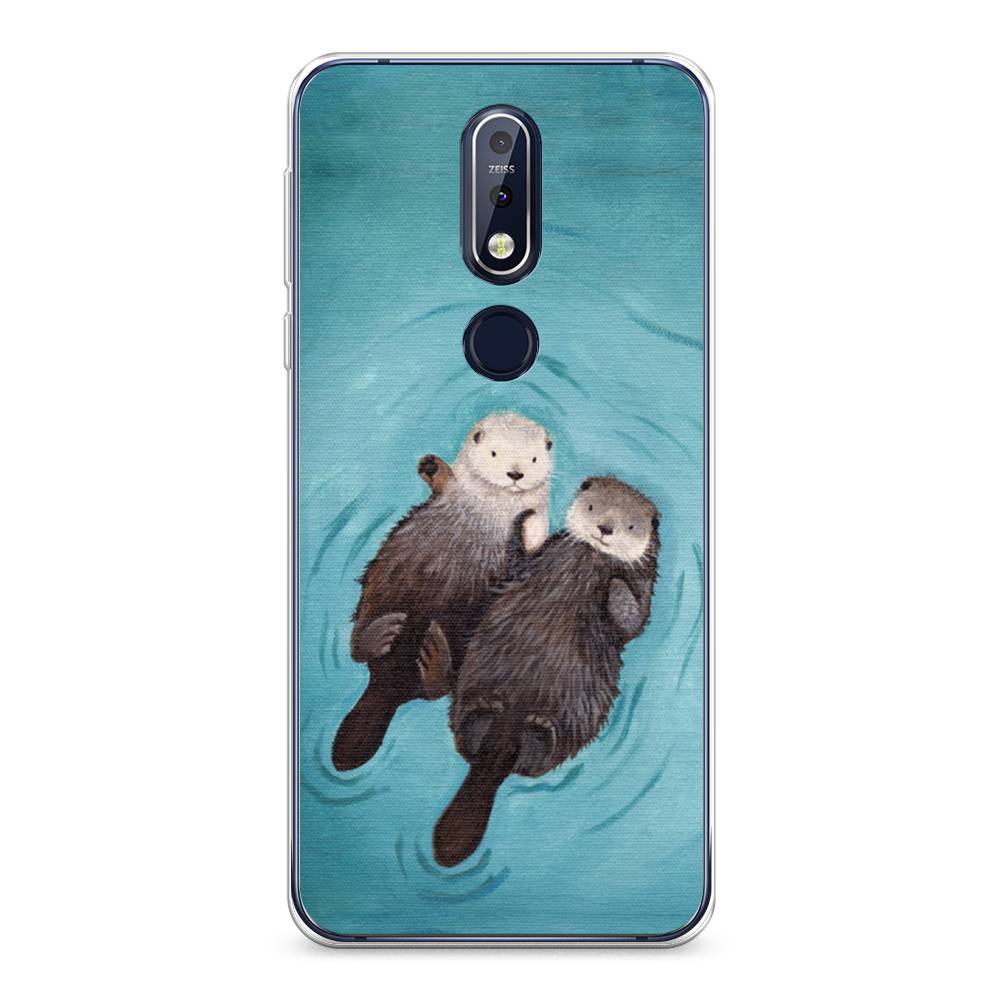 

Чехол Awog на Nokia 7.1 / Нокиа 7.1 "Парочка бобров", Голубой, 122050-10