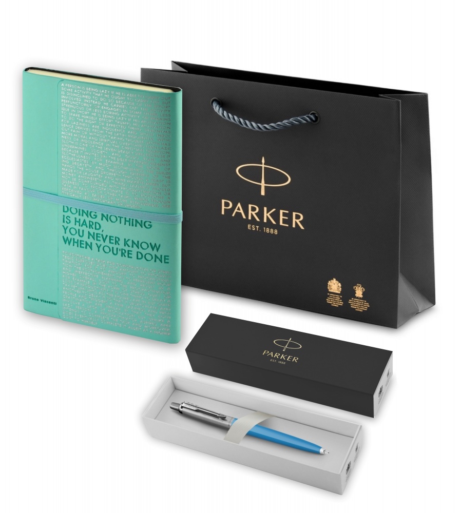 

Подарочный набор: ежедневник бирюзовый и шариковая ручка Parker Jotter, SKY BLUE R2123109, Parker Jotter