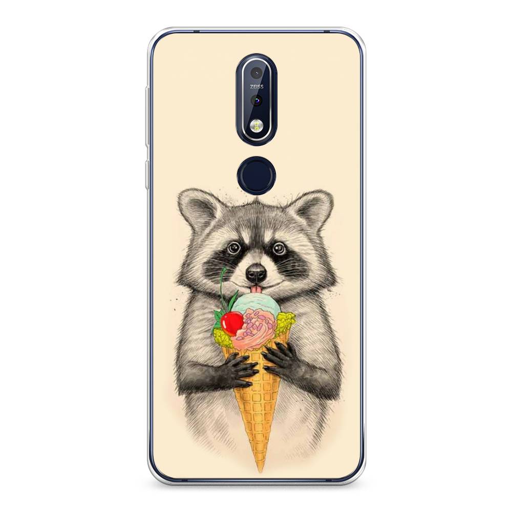 

Чехол Awog на Nokia 7.1 / Нокиа 7.1 "Енот с мороженым", Бежевый;серый, 122050-10