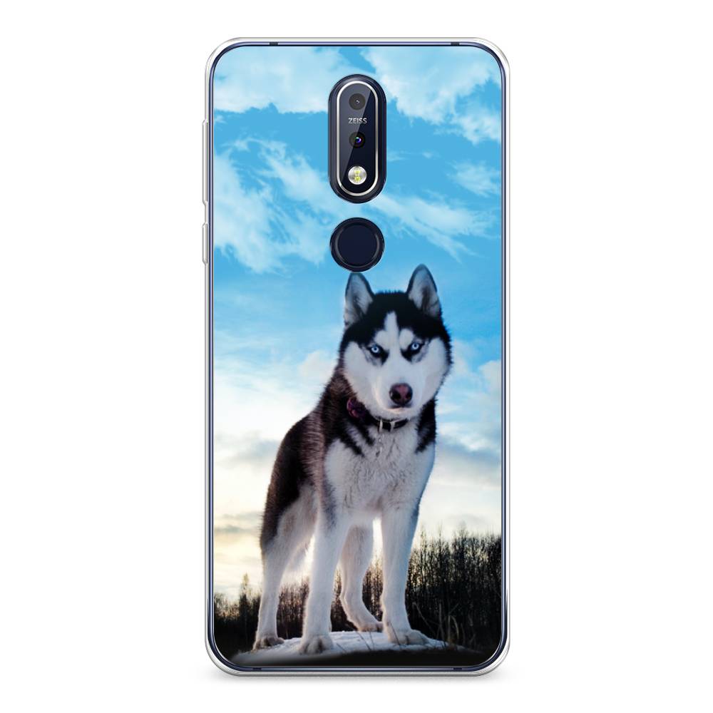 

Чехол Awog на Nokia 7.1 / Нокиа 7.1 "Хаски 3", Белый;черный;голубой, 122050-2