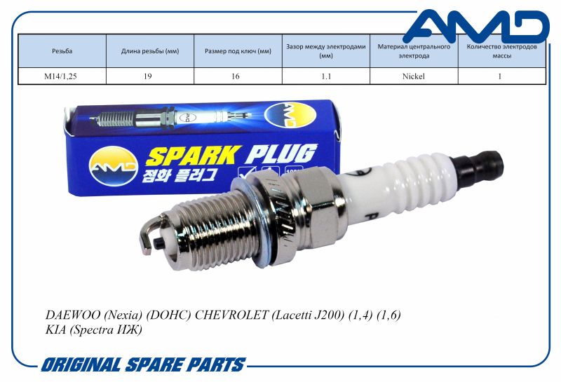 Свеча зажигания 96130723 BKR6E-11 AMDPL33 Nickel DAEWOO Nexia DOHC CHEVROLET Lacetti J200