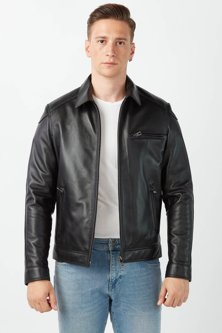 Кожаная куртка мужская Deriza DE-2127 черная L (товары доставляются из-за рубежа)