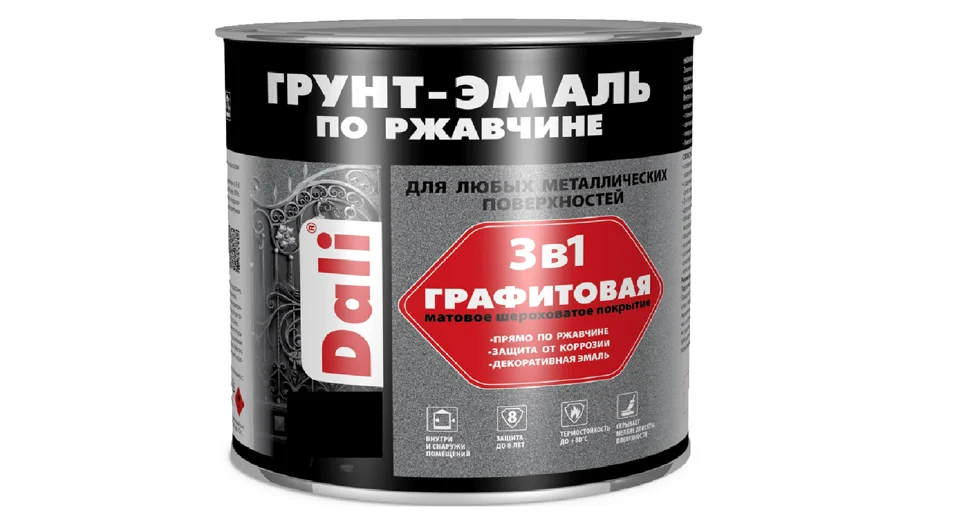 

Грунт-эмаль по ржавчине 3 в 1 графитовая темная медь 10 л DALI