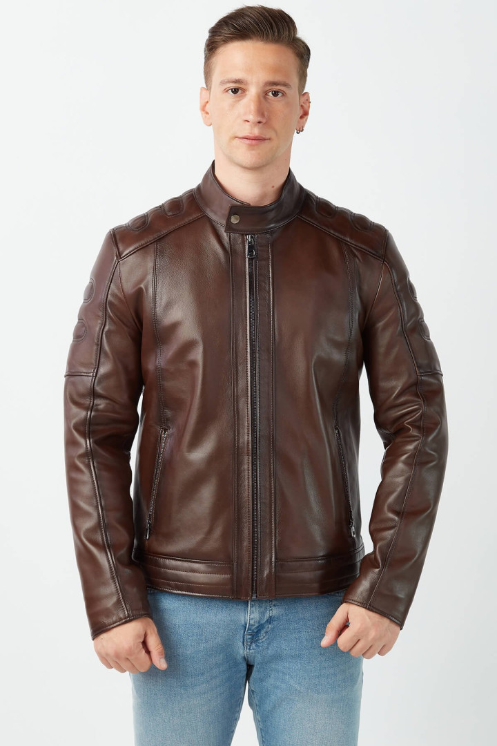 Кожаная куртка мужская Deriza DE-5064 коричневая 2XL (товары доставляются из-за рубежа)