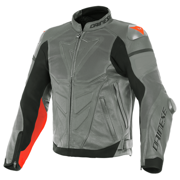 фото Куртка кожаная dainese super race perforated charcoal-gray/ch.-gray/fluo-red (р.48)