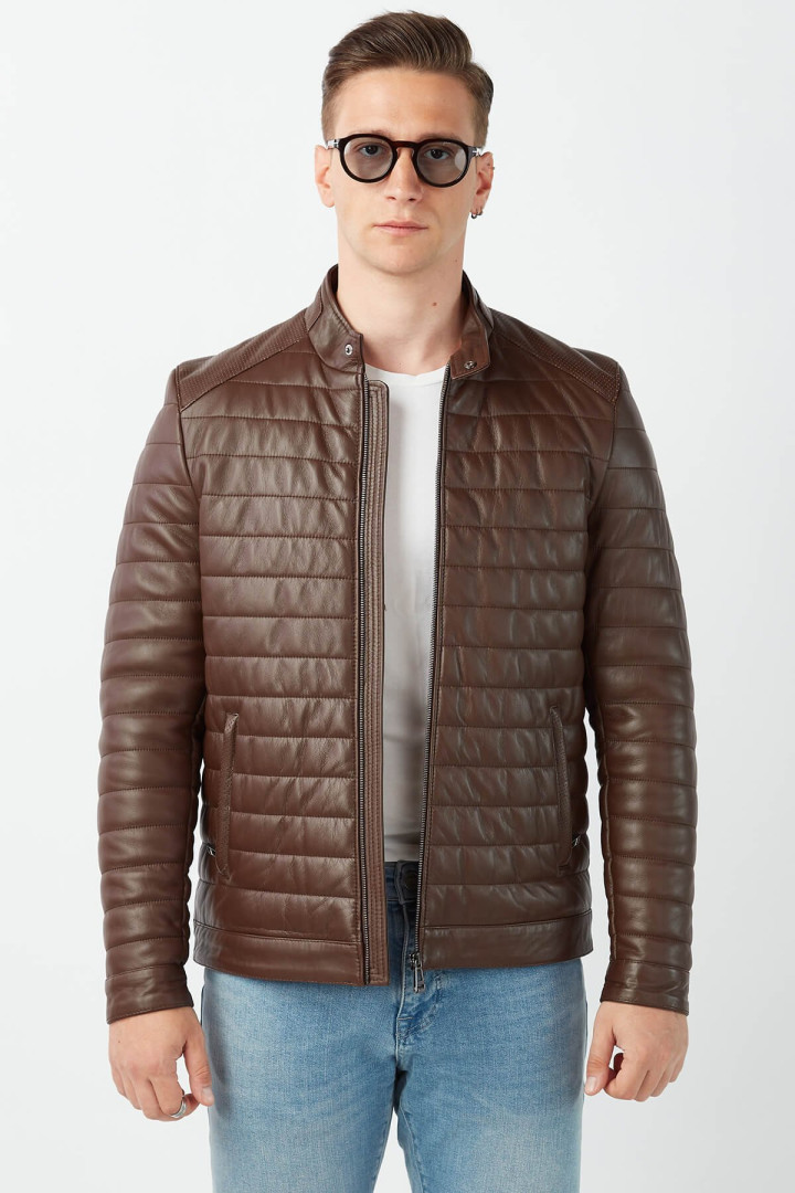 Кожаная куртка мужская Deriza DE-8829 коричневая S (товары доставляются из-за рубежа)