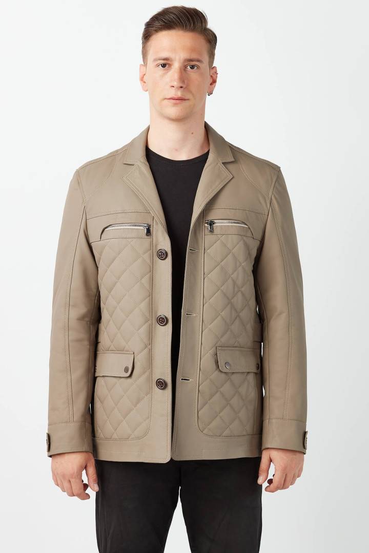 Кожаная куртка мужская Deriza DE-8839 бежевая S (товары доставляются из-за рубежа)