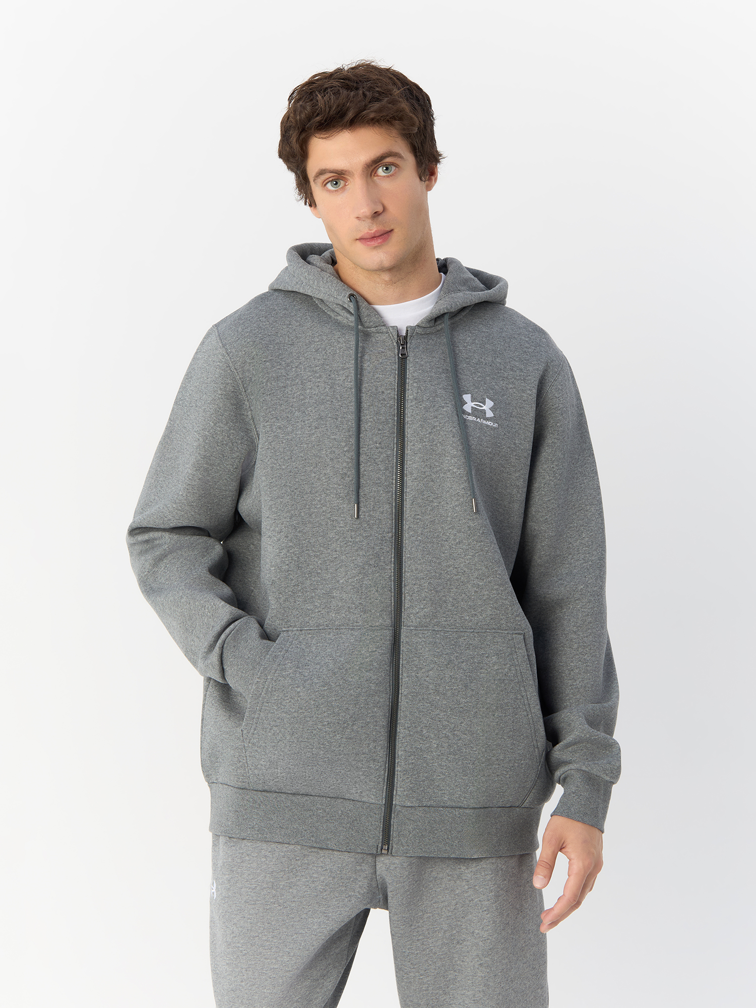 

Толстовка Under Armour UA Essential Fleece FZ Hood мужская, серая, размер LG, 1373881, Серый, Essential Fleece FZ