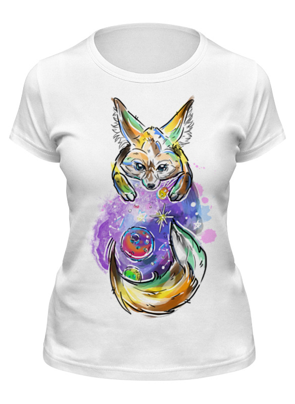 

Футболка женская Printio Лиса космос белая 2XL, Белый, Лиса космос