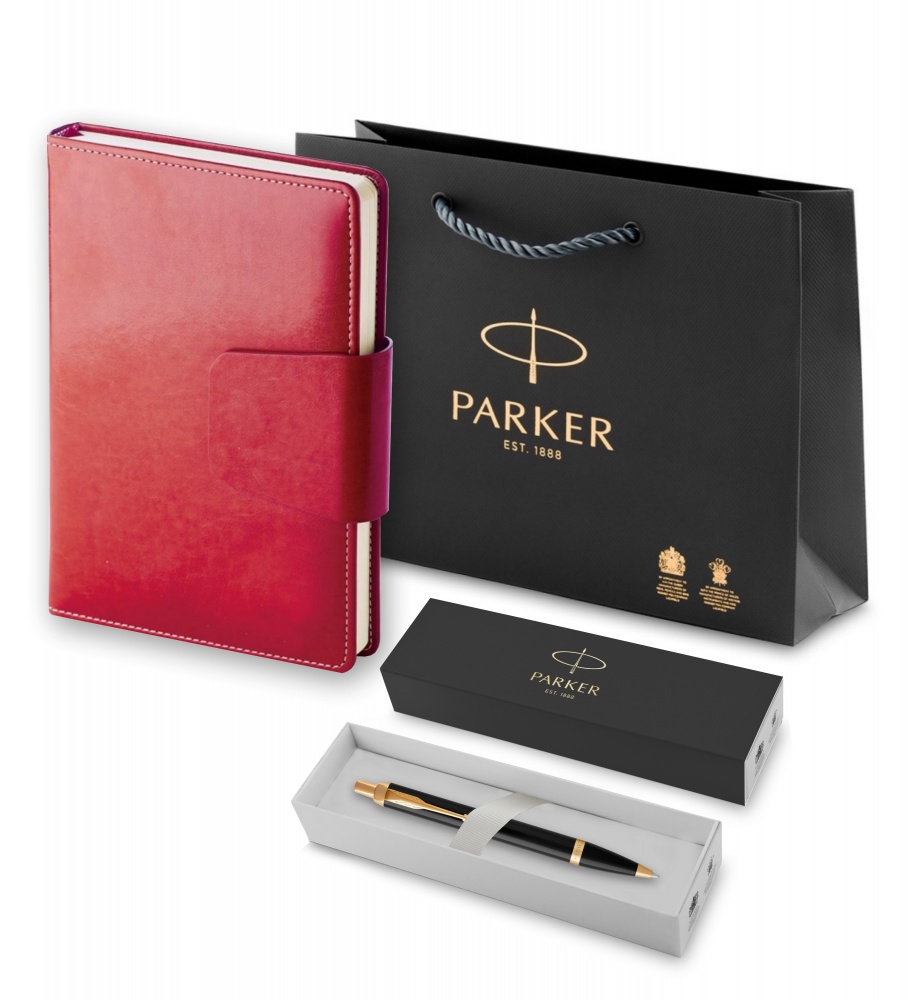 

Подарочный набор: ежедневник красный и шариковая ручка Parker IM Metal Black GT 1931666, Parker IM