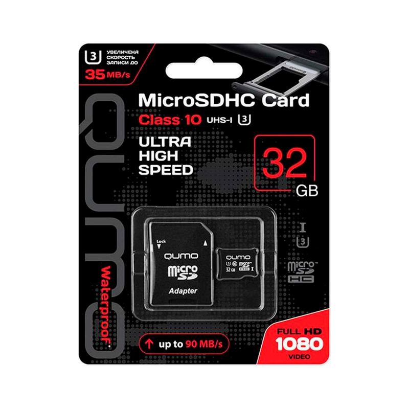 

Карта памяти QUMO Micro SDXC 32Гб (QM32GMICSDHC10U3), QM32GMICSDHC10U3