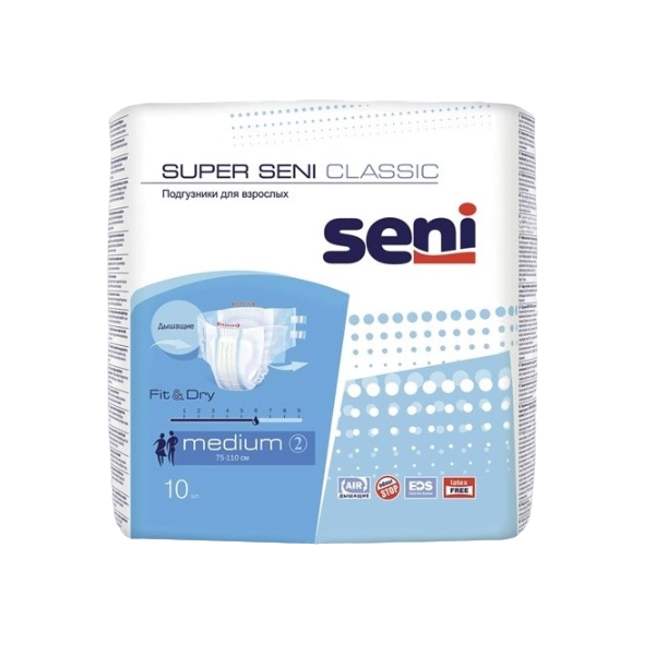 

Подгузники для взрослых seni super classic р-р m (75-110см) 10 шт.