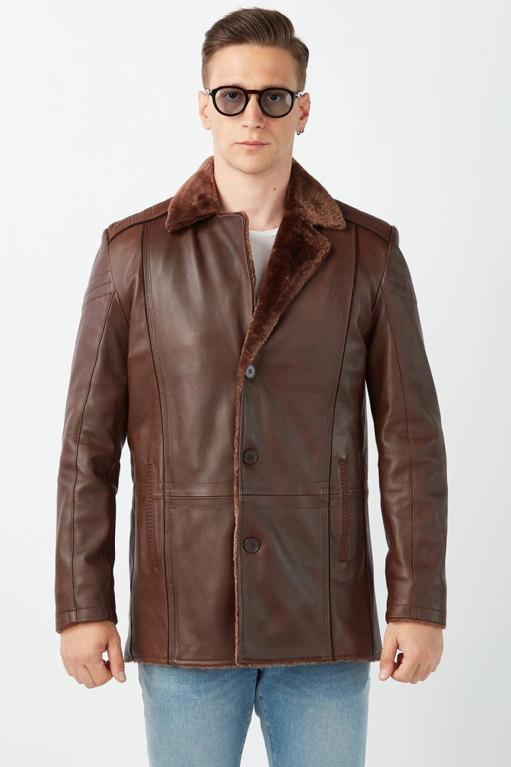 Кожаная куртка мужская Deriza DE-8845 коричневая S (товары доставляются из-за рубежа)