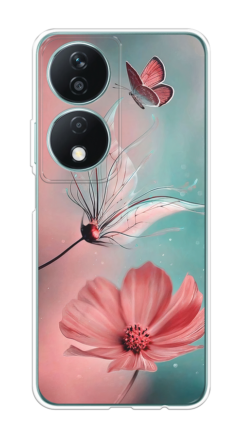 

Чехол на Honor X7B "Бабочка и цветок", Голубой;розовый, 6123350-1