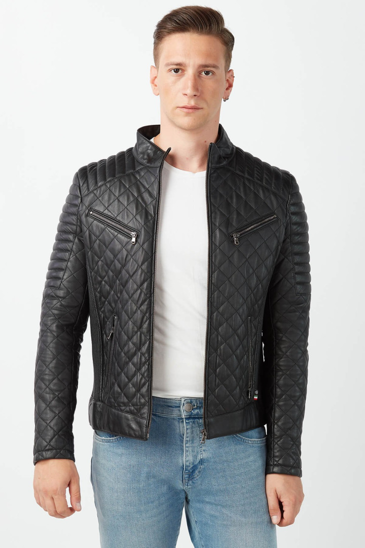 Кожаная куртка мужская Deriza DE-ENDALEX черная XL (товары доставляются из-за рубежа)