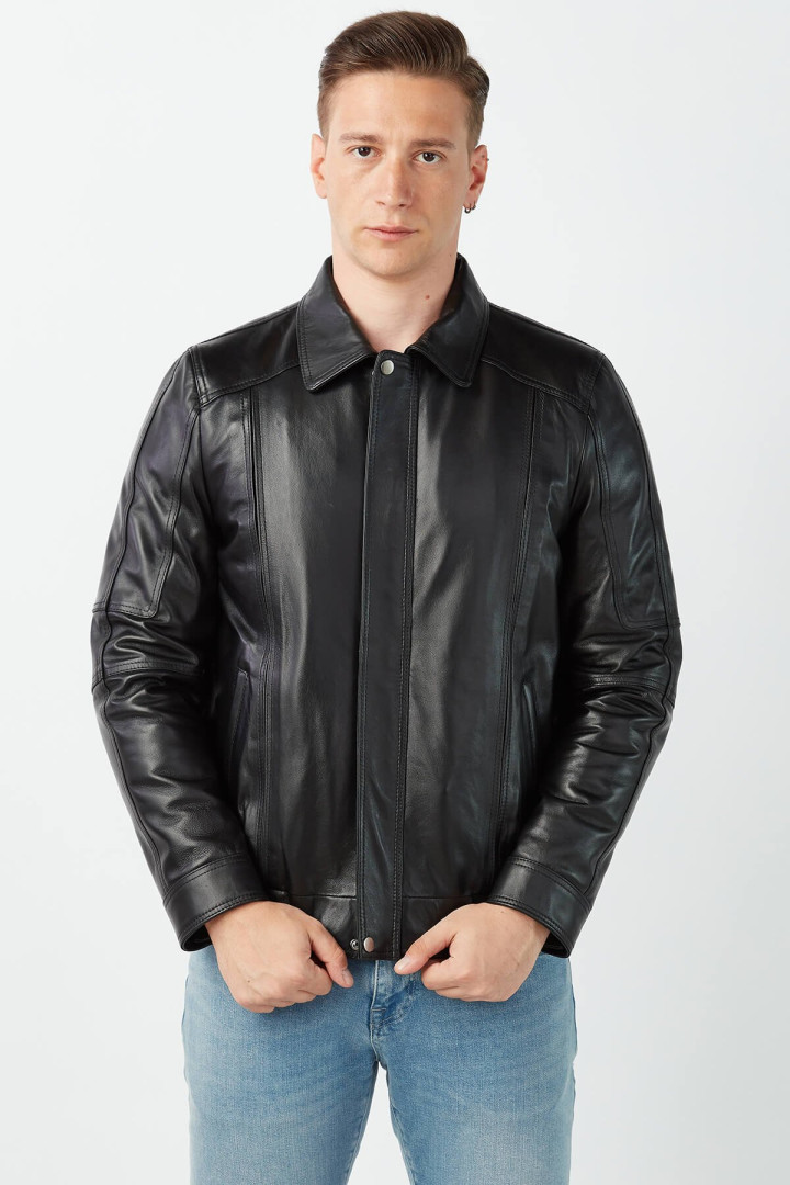 Кожаная куртка мужская Deriza DE-pelle черная S (товары доставляются из-за рубежа)