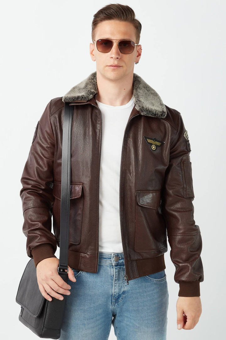 Кожаная куртка мужская Deriza DE-pilot коричневая XL (товары доставляются из-за рубежа)