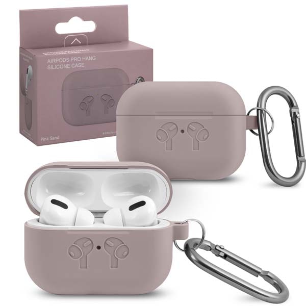 

Чехол для AirPods Pro Hang Silicon Сase с карабином HF pink sand, Чехол Airpods Pro Hang Silicon Сase с карабином HF pink sand