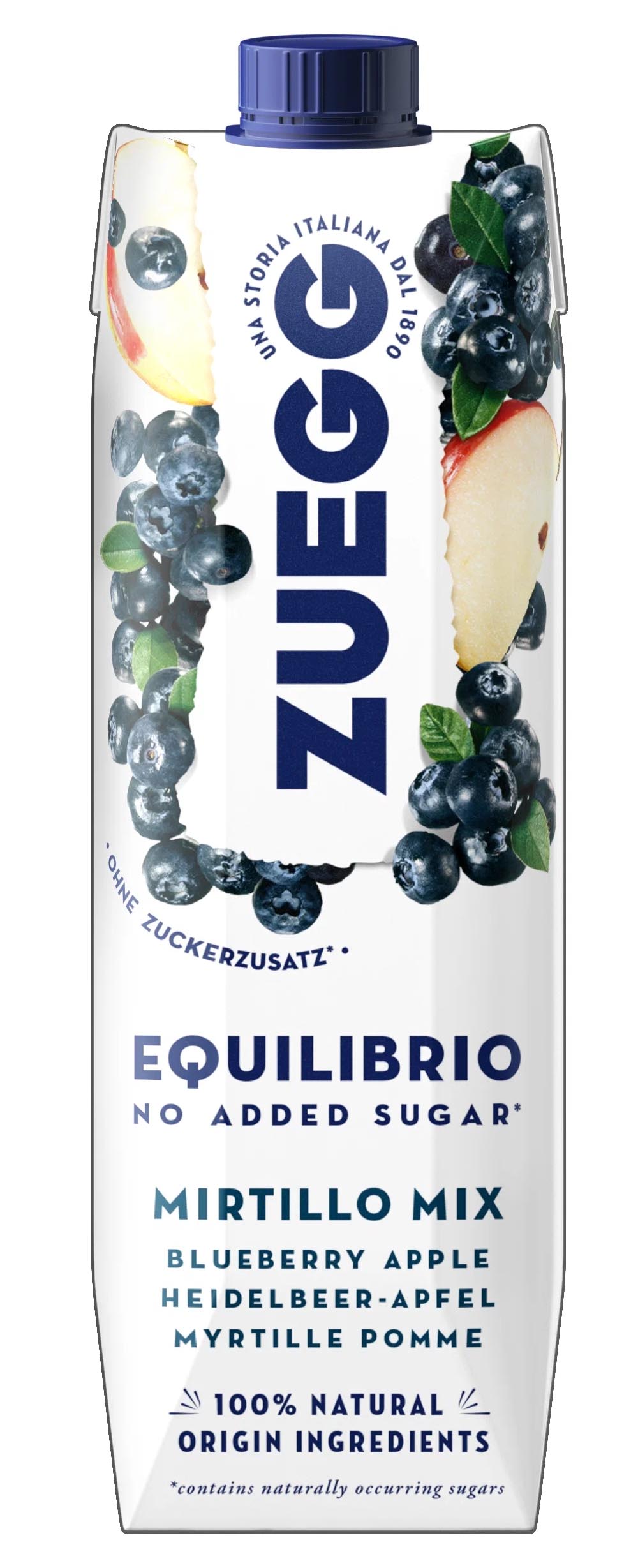 Напиток Zuegg сокосодержащий, без сахара, яблоко и черника, 1 л