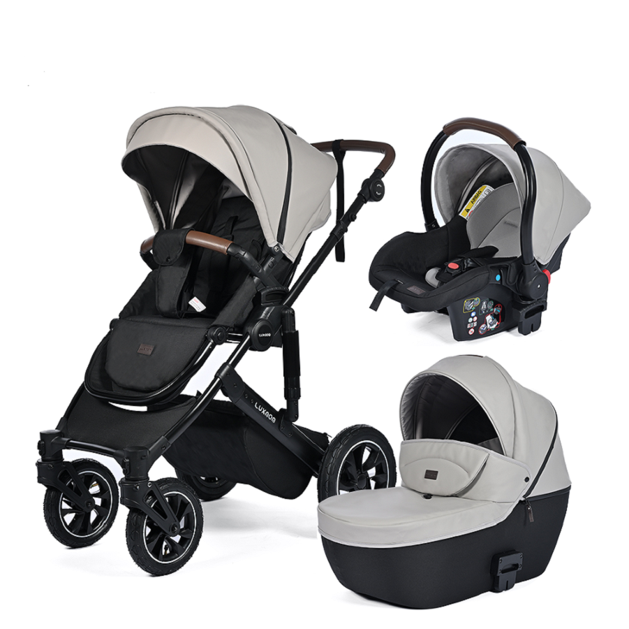 

Детская коляска 3 в 1 Luxmom 808, серая кожа, 808