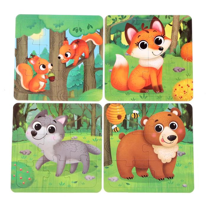 фото Пазл puzzle time 4 в 1 лесные жители 4; 6; 9; 12 дет.