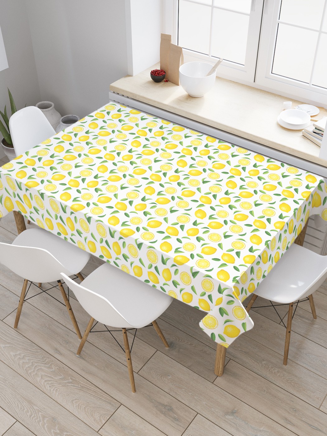 фото Скатерть прямоугольная joyarty на кухонный стол "сочный лимон" из оксфорда, 180x145 см