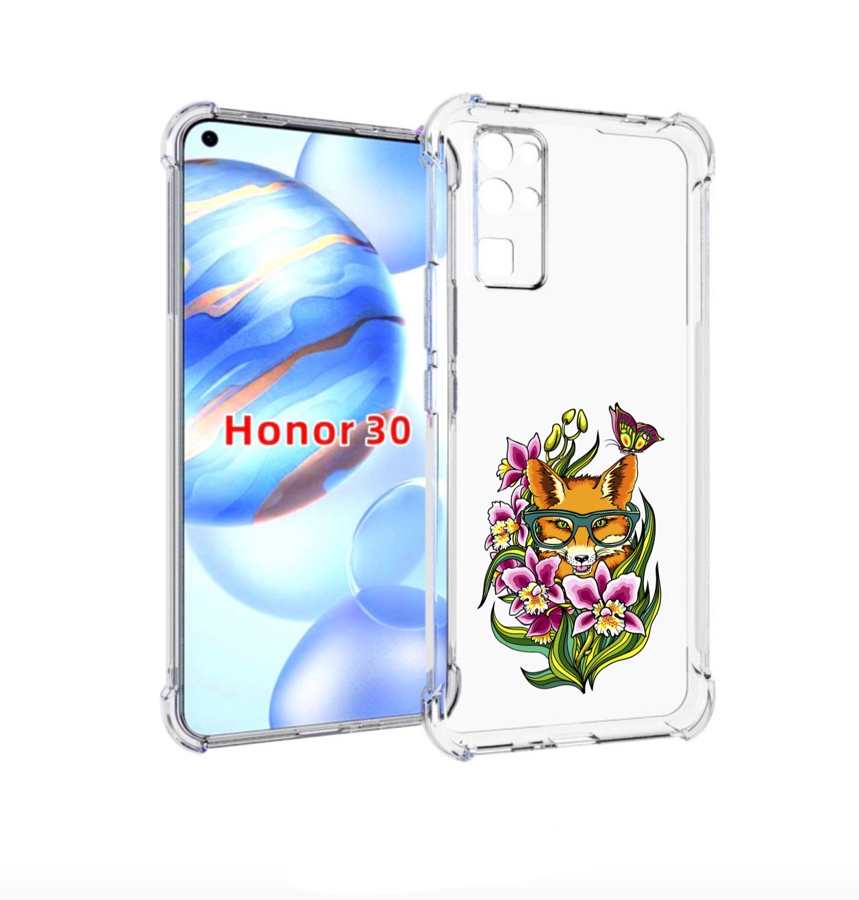 

Чехол бампер MyPads Лиса в цветах для Honor 30 (BMH-AN10) против, Прозрачный, Tocco