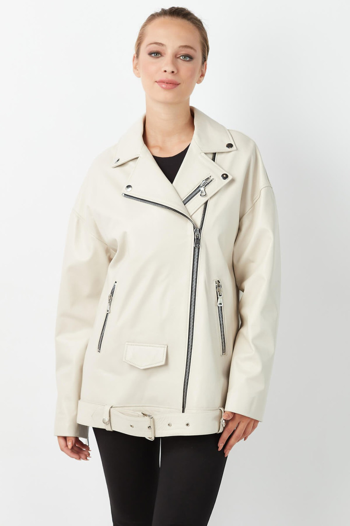 Кожаная куртка женская Deriza DK-1234 бежевая XL (товары доставляются из-за рубежа)