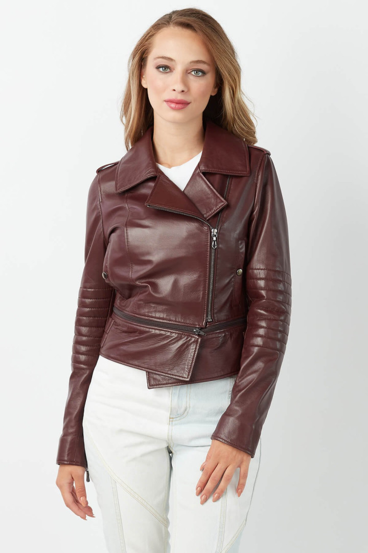 Кожаная куртка женская Deriza DK-1239B бордовая XL (товары доставляются из-за рубежа)