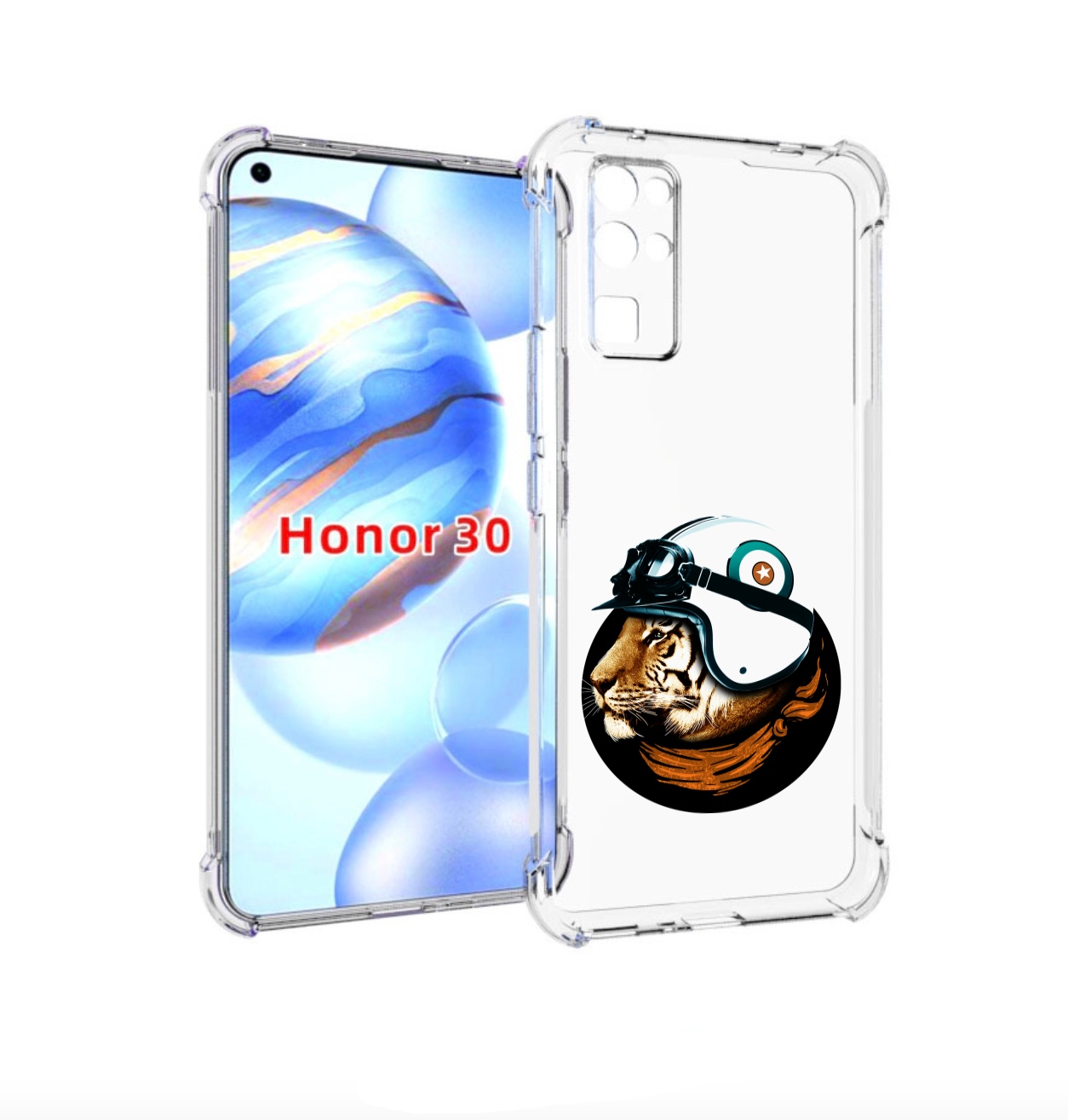 

Чехол бампер MyPads Тигр в шлеме для Honor 30 (BMH-AN10) противо, Прозрачный, Tocco