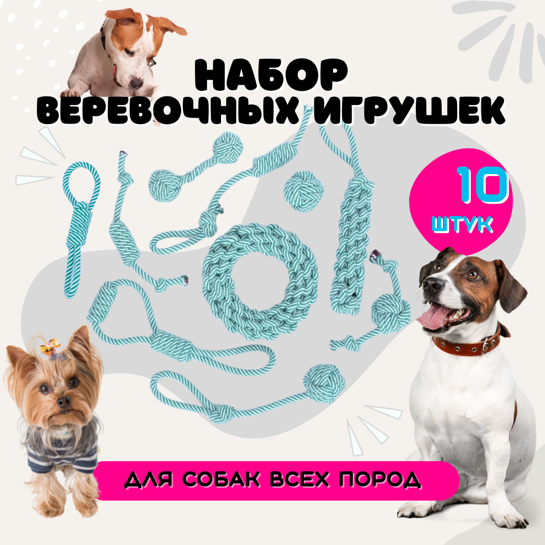 Набор игрушек для собак ZDK Rope веревочные зеленые хлопок 10 шт 1516₽