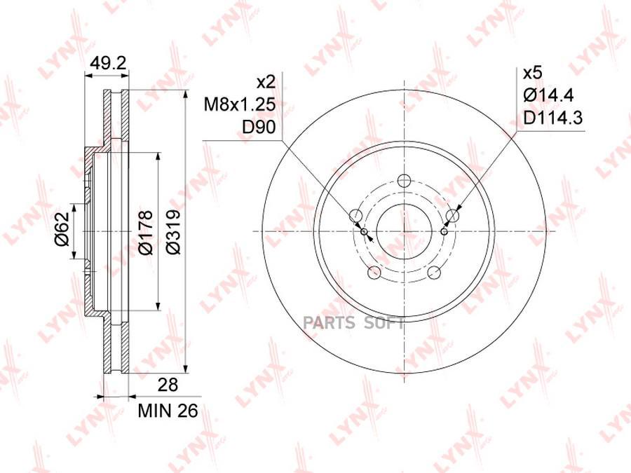 

Диск торм.пер.(319x28) LEXUS RX300-400h 03-08, TOYOTA Harrier 2.4-3.5 03-08 / Highlander 3