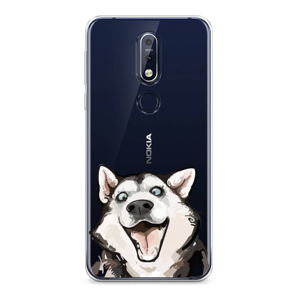 

Чехол Awog на Nokia 7.1 / Нокиа 7.1 "Радостный хаски", Белый;голубой;черный, 122050-1