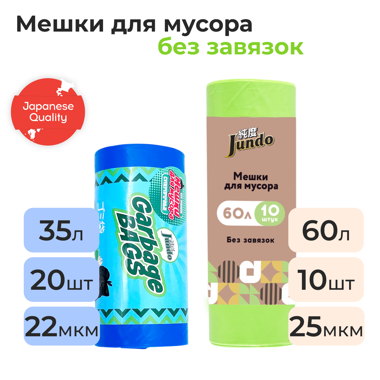 Мешки для мусора Jundo 35 л х 20 шт, 60 л х 10 шт