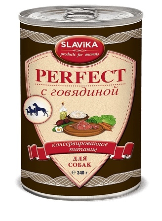 

Консервы для собак SLAVIKA PERFECT, с говядиной, 12 шт по 340 г