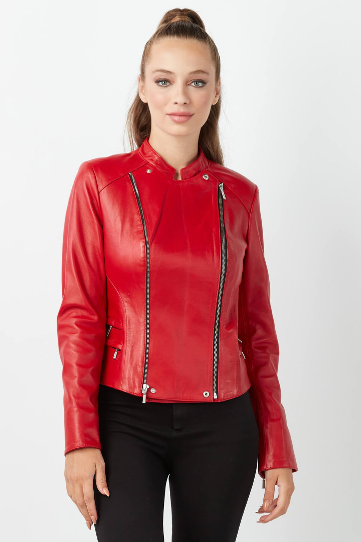 Кожаная куртка женская Deriza DK-ciftyaka красная S (товары доставляются из-за рубежа)