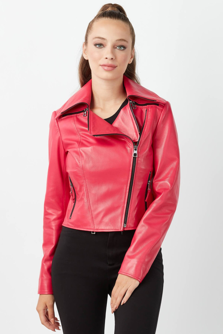 Кожаная куртка женская Deriza DK-EN0505 розовая S (товары доставляются из-за рубежа)