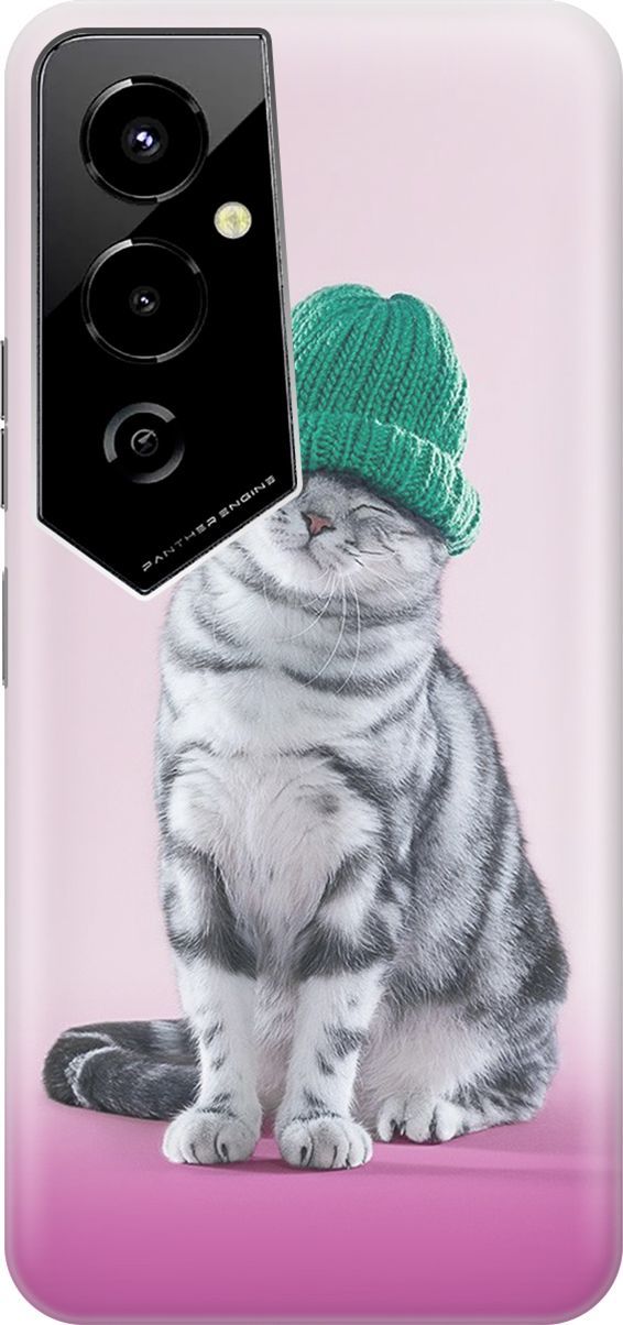 

Силиконовый чехол на Tecno Pova 4 Pro с принтом "Кот в зеленой шапке", Розовый;серый, 158085