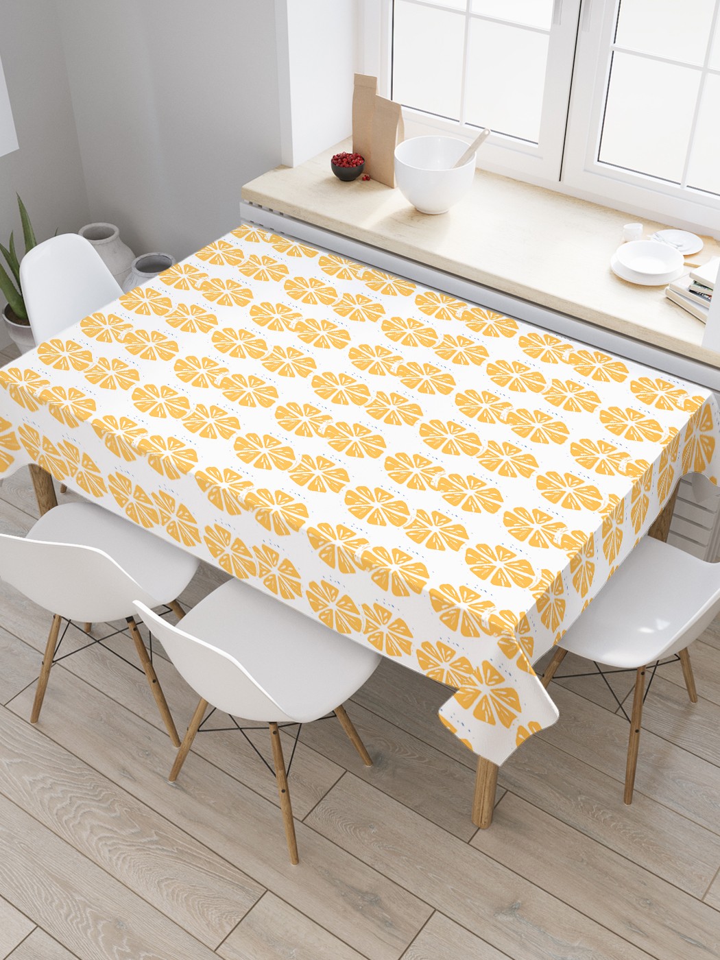 фото Скатерть прямоугольная joyarty на кухонный стол "мякоть лимона" из оксфорда, 180x145 см