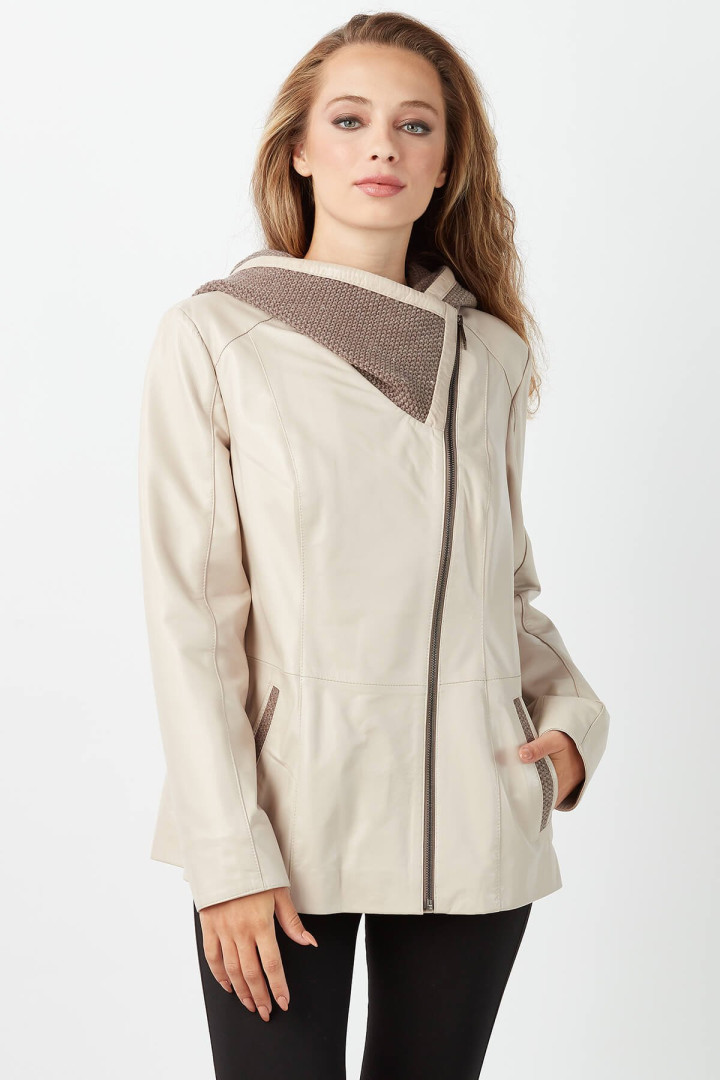 фото Кожаная куртка женская deriza dk-nalan бежевая 3xl (товары доставляются из-за рубежа)