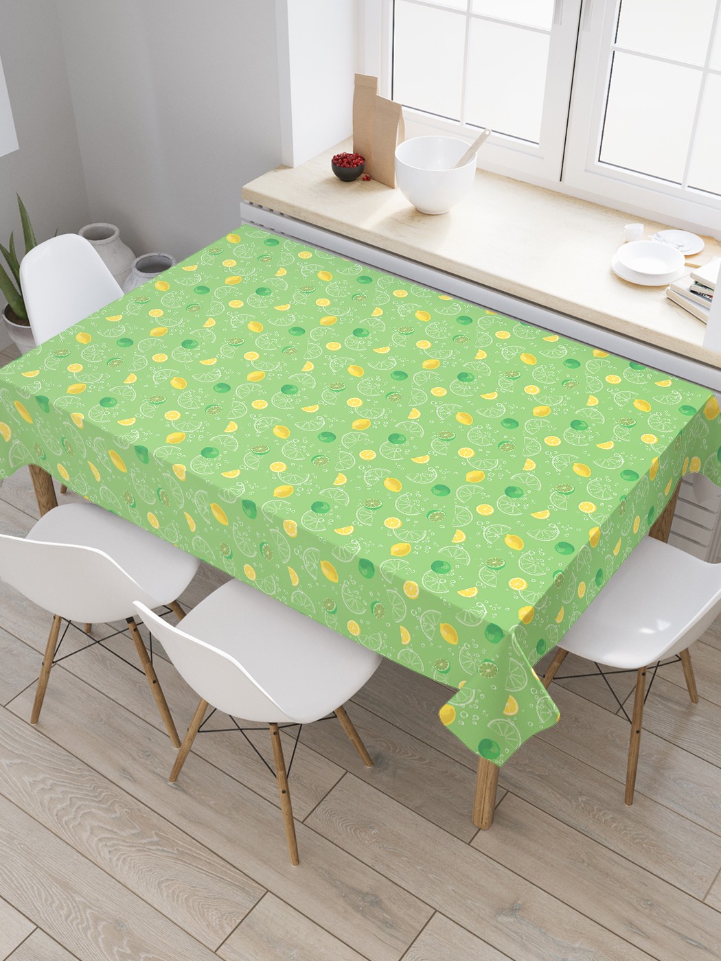 фото Скатерть прямоугольная joyarty на кухонный стол "лимоны и лаймы" из оксфорда, 180x145 см