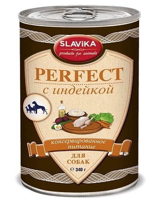 Консервы для собак SLAVIKA PERFECT, с индейкой, 12 шт по 340 г