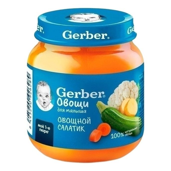 Пюре Gerber Овощной салатик морковь-цветная капуста-кабачки-картофель с 5 месяцев 125 г 170₽