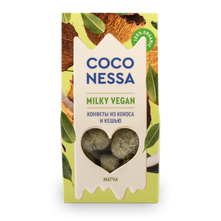 

Конфеты кокосовые Coconessa Milky Vegan"С зеленым чаем матча", 90г, конфеты