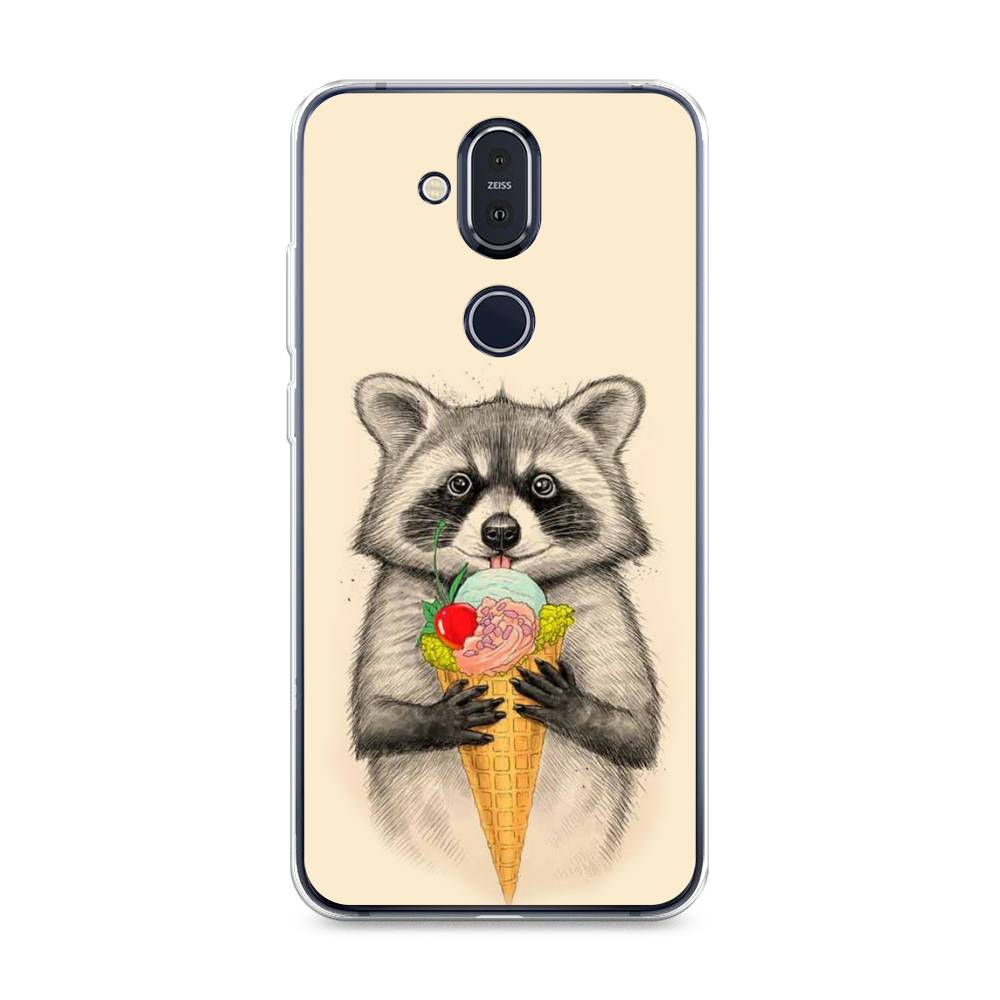 

Чехол Awog на Nokia 8.1 / Нокиа 8.1 "Енот с мороженым", Бежевый;серый, 122250-10