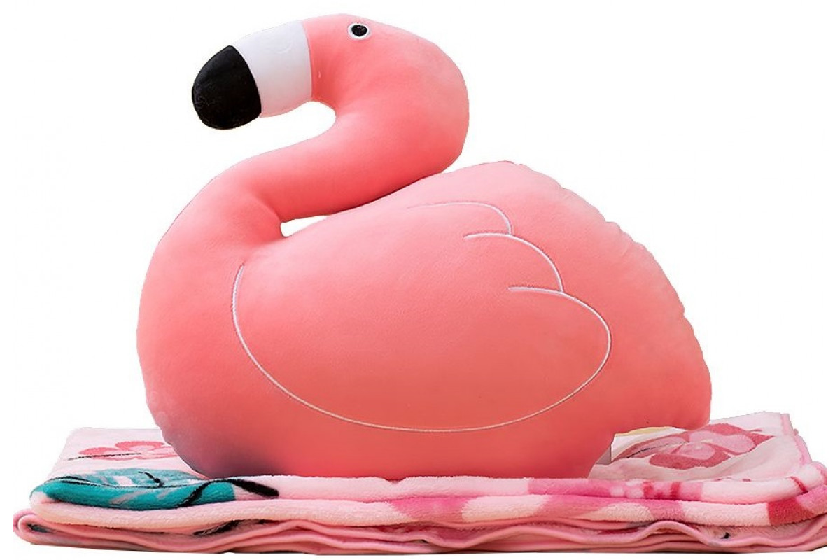 фото Игрушка-подушка с пледом funfur flamingo 00000310048
