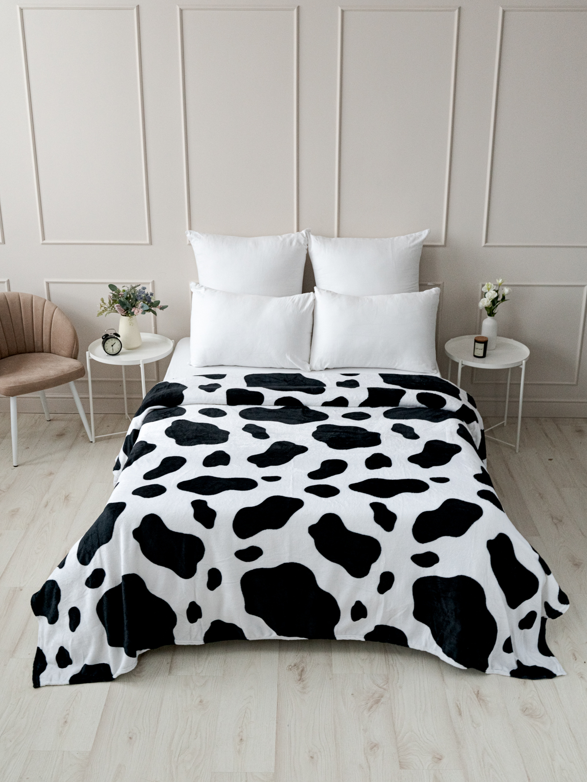 фото Плед 1,5 спальный pavline с принтом коровы, черный, р. 150*200 павлина